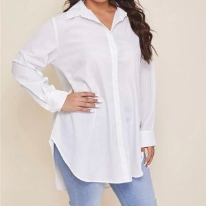 Shein Curve 2x white button up blouse tunic length NWOT